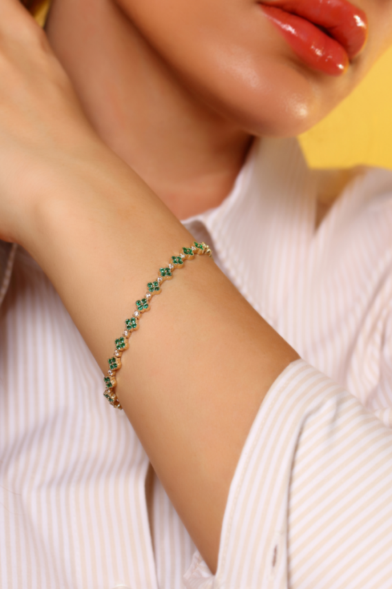 14 Ayar Altın Taşlı Yonca Bileklik - 1