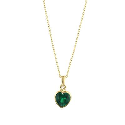 14 Ayar Altın Yeşil Kalp Işıltısı Kolye