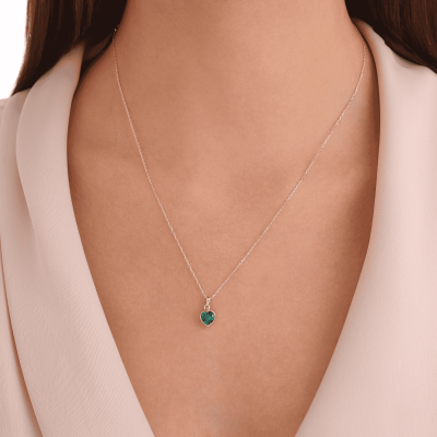 14 Ayar Altın Yeşil Kalp Işıltısı Kolye - 2