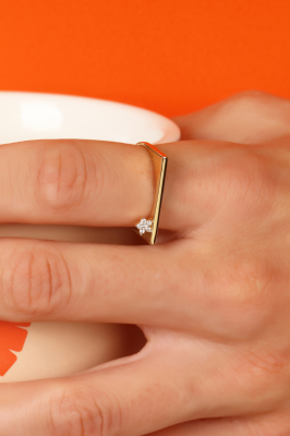 14 Ayar Altın Yıldızlı Taşlı Minimal Yüzük - 2