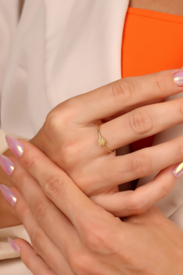 14 Ayar Altın Yonca Minimal Yüzük - 2