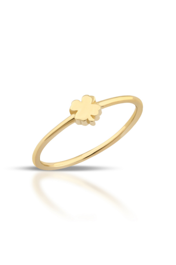 14 Ayar Altın Yonca Minimal Yüzük - 1